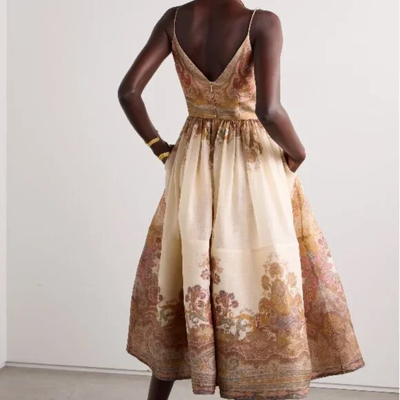 Zimmermann Illustration pleated printed linen and silk-blend organza midi dress - Picture 3 of 9